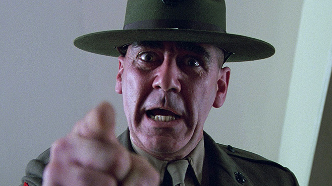Full Metal Jacket, Gunnery Sergeant Hartman is shot and killed by Private Leonard "Gomer Pyle" Lawrence in the bathroom...