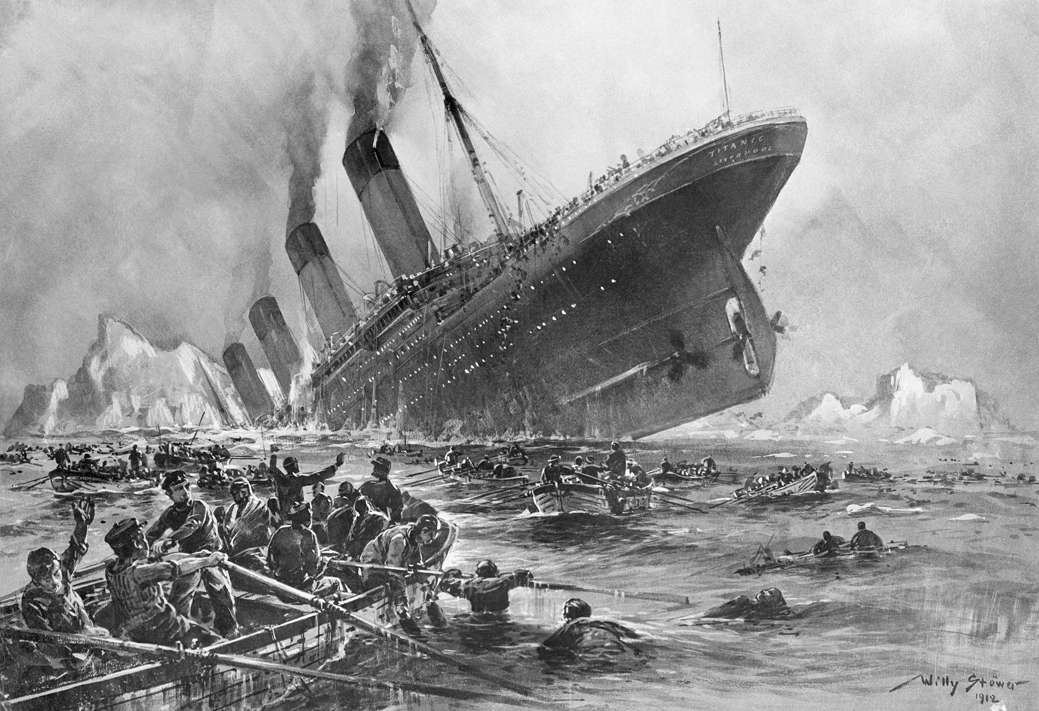 1912 'Unsinkable' Titanic, largest man-made structure, sinks
