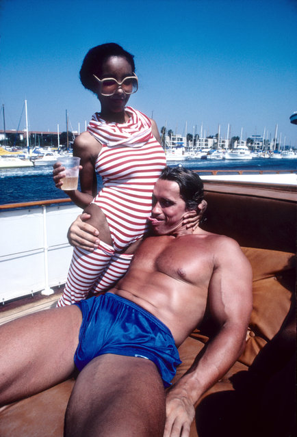 A young Arnold Schwarzenegger having some fun at a party on a yacht in Marina Del Rey in September 1979...