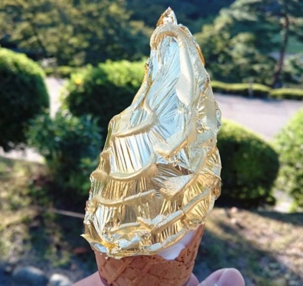 Wrapping Ice Cream with gold foil