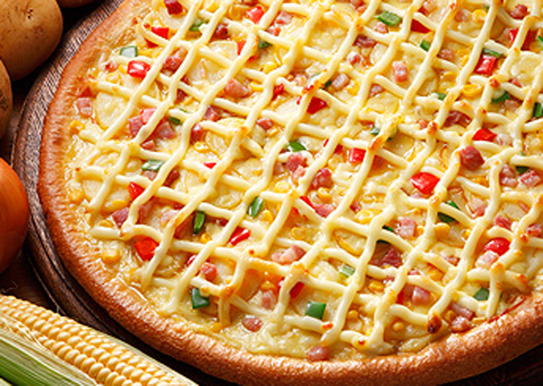 Domino’s Mayo Potato Pizza with onion, corn, potato, pancetta, paprika and mayo