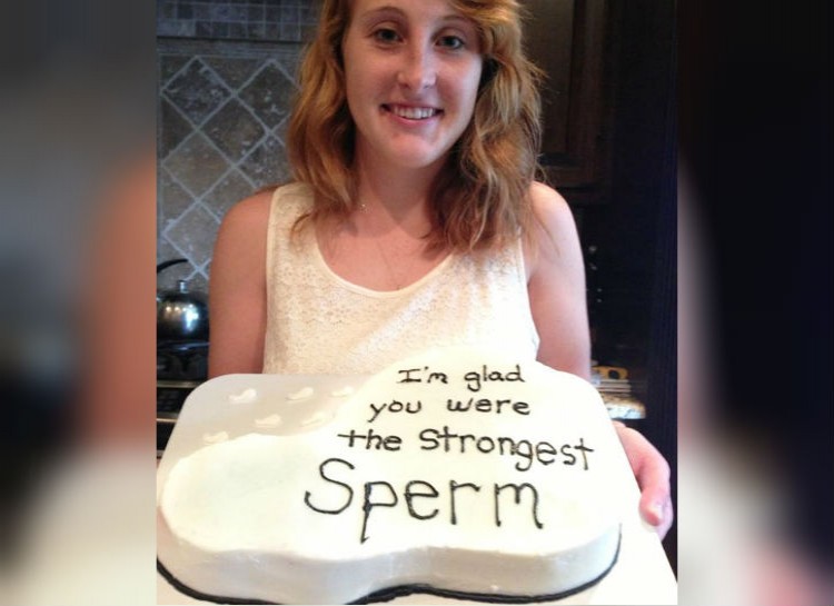 Birthday cake congratulating for being the strongest sperm.