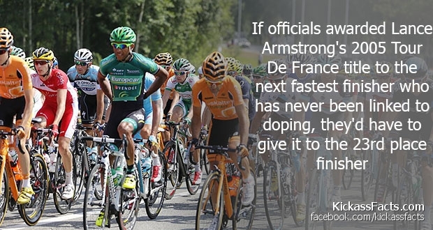 amazing fact of cycling - Europcar Vendee If officials awarded Lance Armstrong's 2005 Tour De France title to the next fastest finisher who has never been linked to doping, they'd have to give it to the 23rd place finisher KickassFacts.com facebook.comkic