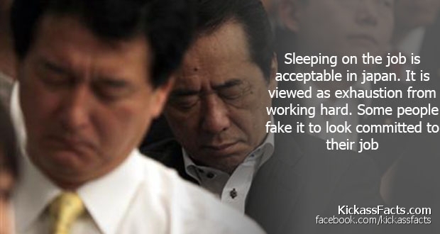 photo caption - Sleeping on the job is acceptable in japan. It is viewed as exhaustion from working hard. Some people fake it to look committed to their job KickassFacts.com facebook.comkickassfacts