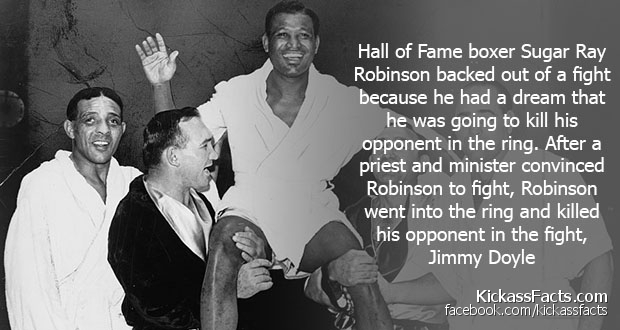 sugar ray robinson - Hall of Fame boxer Sugar Ray Robinson backed out of a fight because he had a dream that he was going to kill his opponent in the ring. After a priest and minister convinced Robinson to fight, Robinson went into the ring and killed his