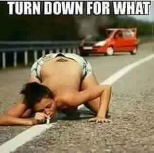 Savage AF Friday meme with pic of woman snorting a white lane marking