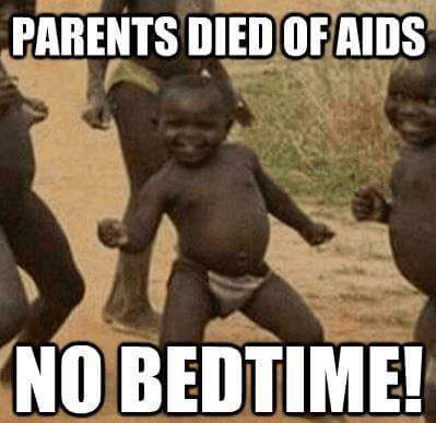 Savage AF Friday meme about orphaned kids having no bedtime