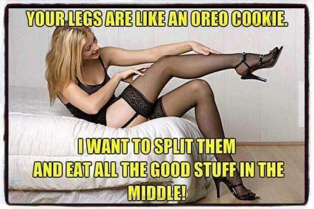 memes - photo caption - Your Legs Are An Oreo Cookie I Want To Split Them And Eat All The Good Stuff In The Middle!