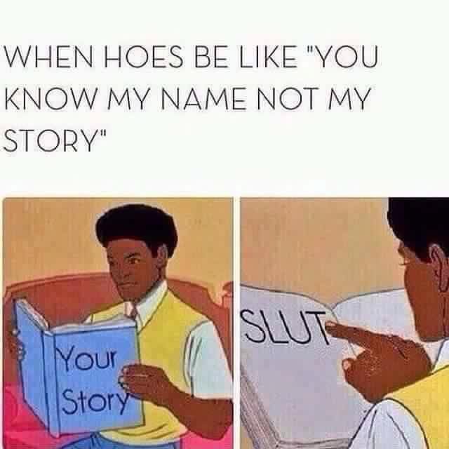 memes - your story slut - When Hoes Be "You Know My Name Not My Story" Slut Nour Story