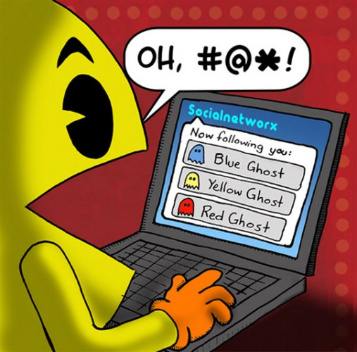 memes - pacman twitter - Oh, #@! Socialnetworx Now ing you A Blue Ghost A Yellow Ghost Red Ghost