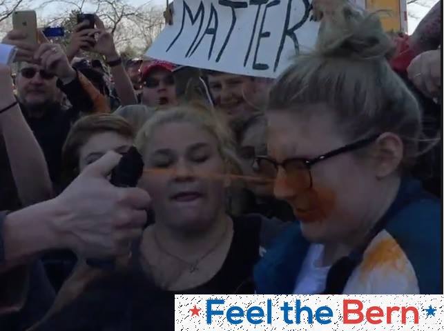 memes - girl getting punch at anti trump rally - Matter Feel the Bern