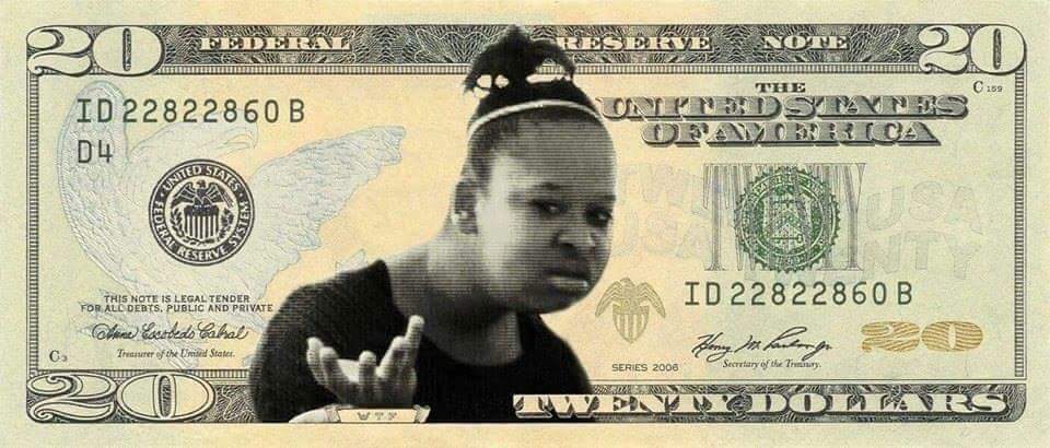 Tuesday meme of the confused black girl on a 20 dollar bill