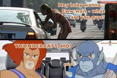 offensive meme funny thundercats - Hey baby wanna... Eww wait. what are you guys! 706_ 1 Thundercats, Ho! get in.