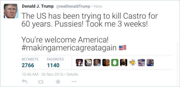 memes - funny thanksgiving twitter - Donald J. Trump Trump . Now The Us has been trying to kill Castro for 60 years. Pussies! Took me 3 weeks! You're welcome America! 200DOMIe 2766 1140 Favorites Details