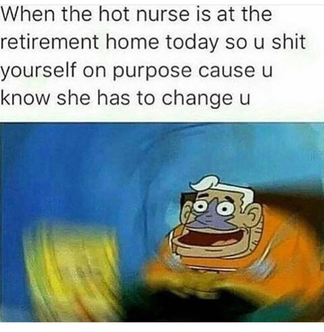 Wednesday meme about hitting on the hot nurse in the nursing room with pic of Mermaid Man