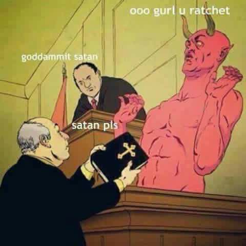 Wednesday meme with illustration of Satan in court