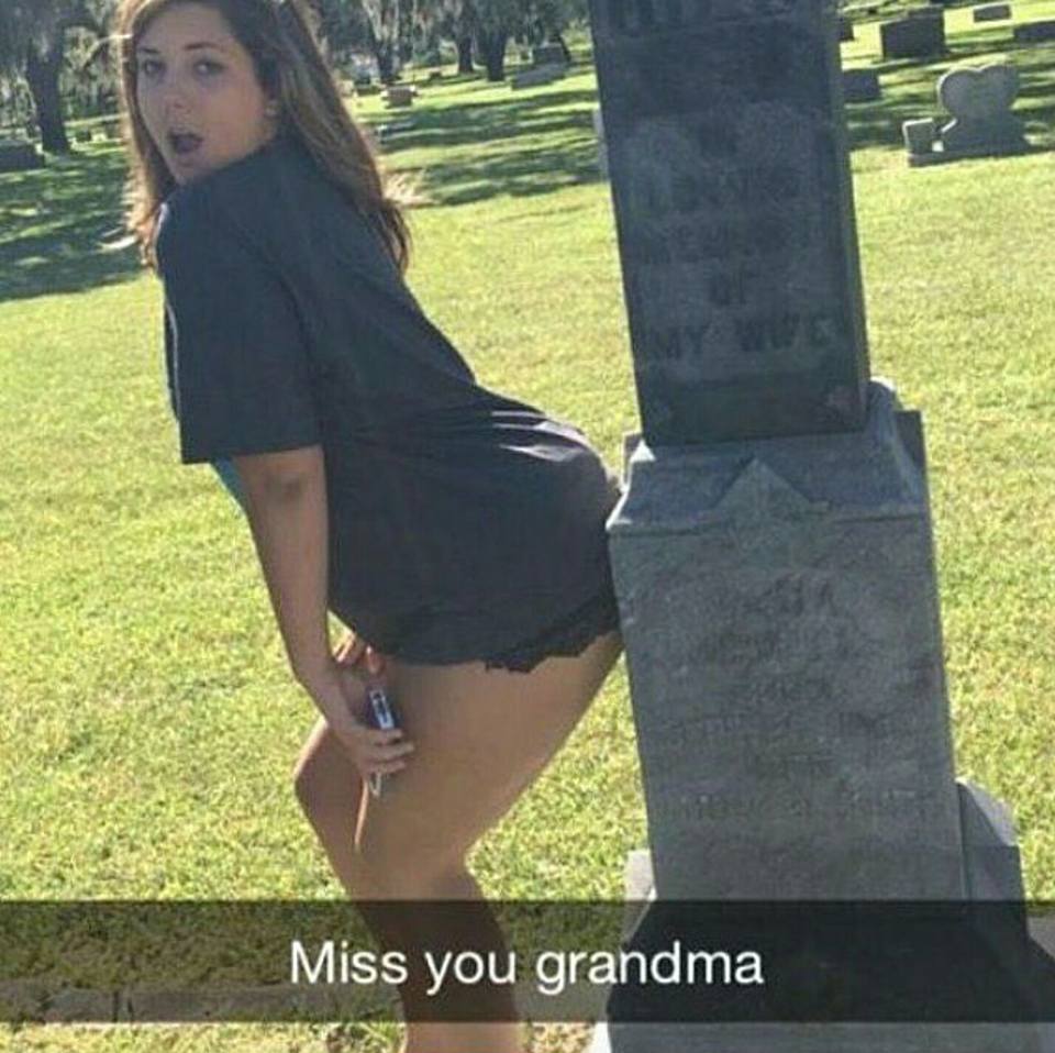 Wednesday meme with snapchat of girl twerking on grandma's grave