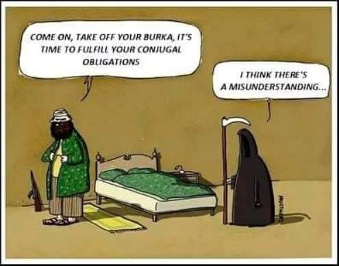 Wednesday meme with illustration of the grim reaper getting mistaken for a Muslim woman