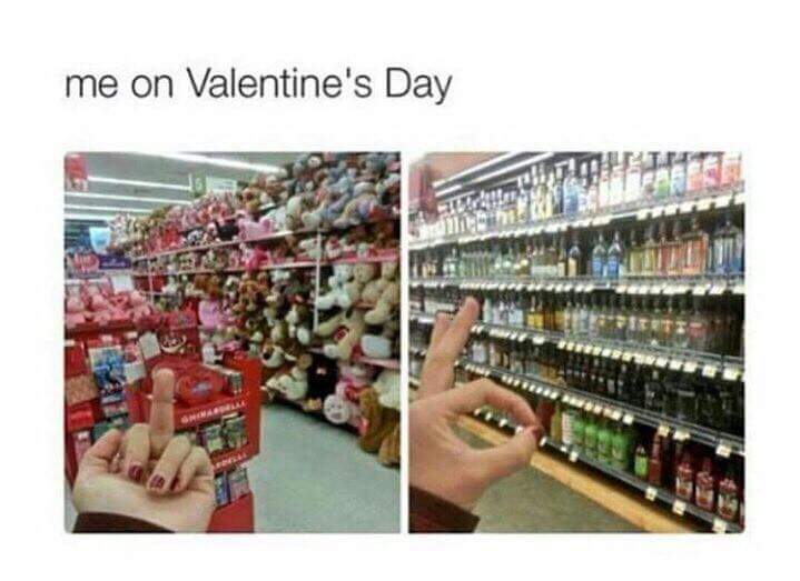 Tuesday meme about hating valentines day and getting drunk