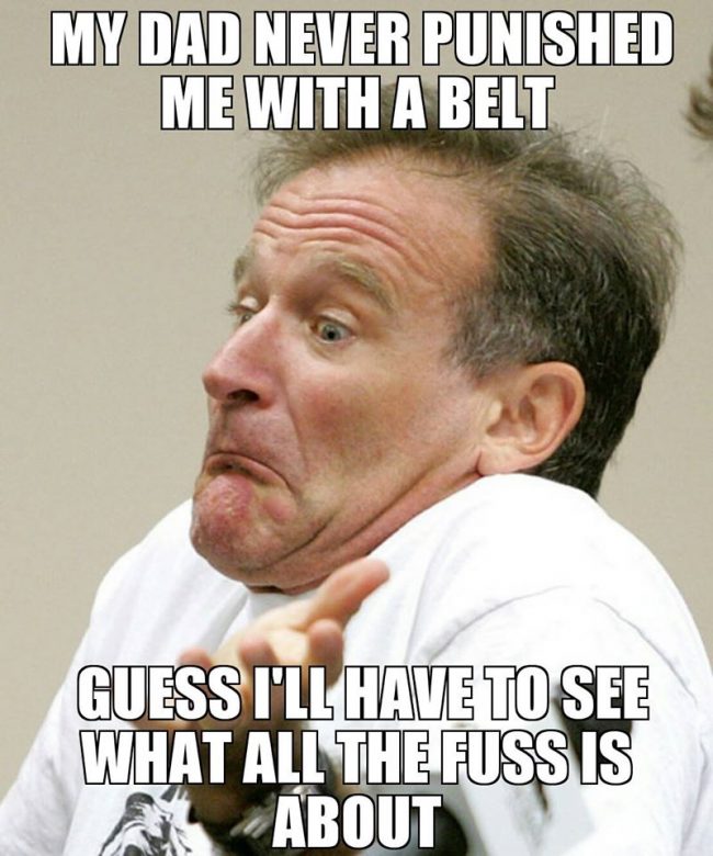 Wednesday meme of Robin Williams trying out belts