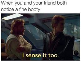 Wednesday meme with Obi Wan and Anakin appreciating a nice butt
