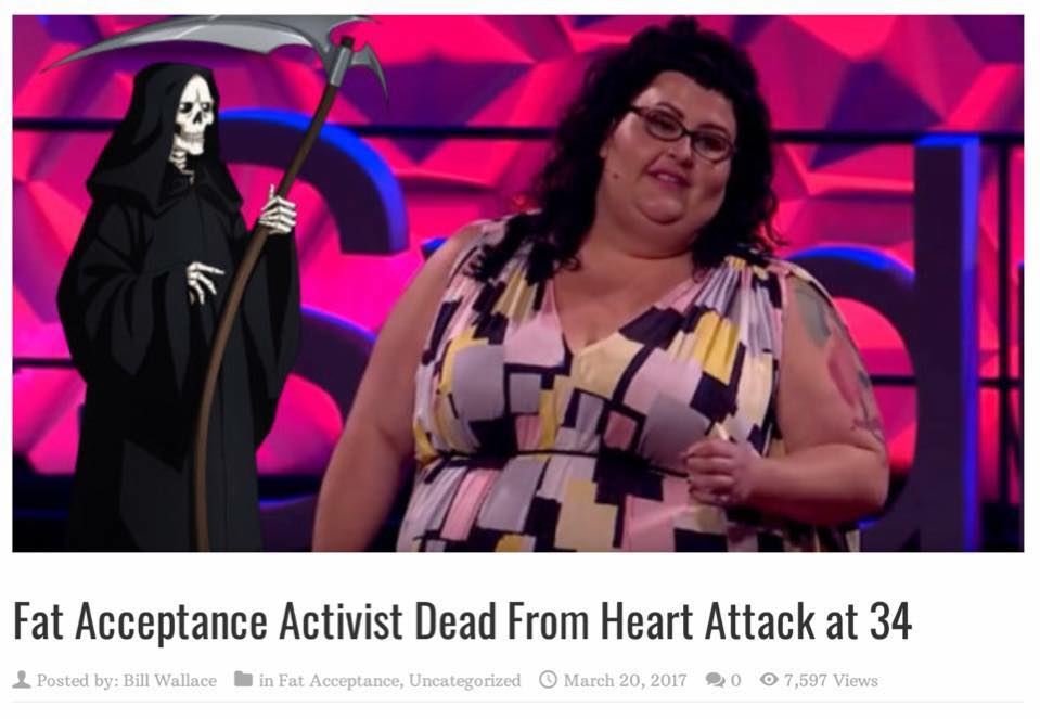 Wednesday meme with headline about fat activist dying young
