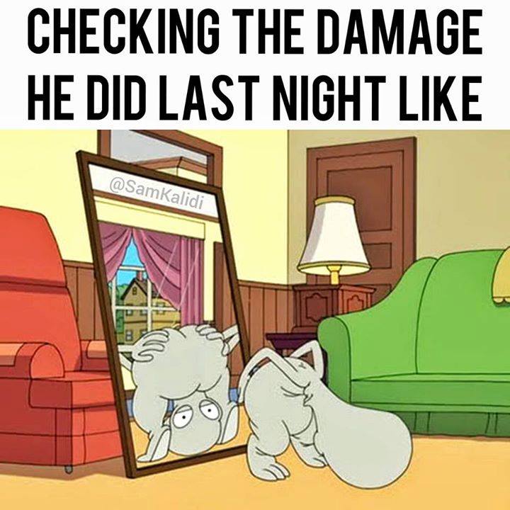 memes - roger gif american dad - Checking The Damage He Did Last Night