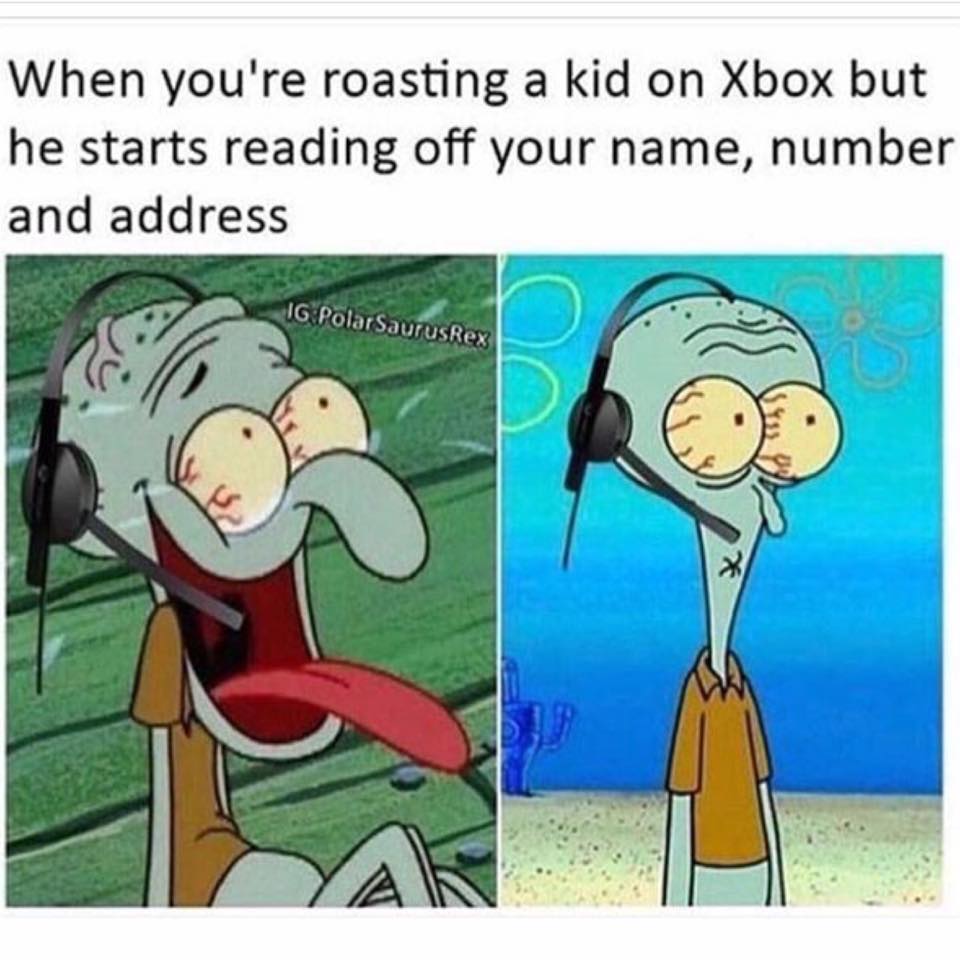 memes - you re roasting a kid on xbox - When you're roasting a kid on Xbox but he starts reading off your name, number and address Ig Polar SaurusRex Ed