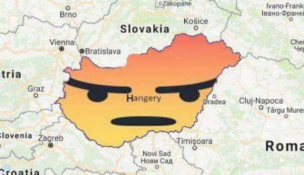 Savage Thursday meme with map of Hungary changed into an angry hungry face