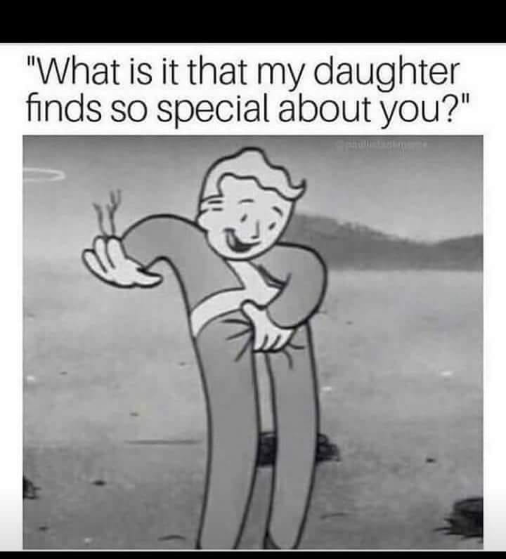 fallout man meme - "What is it that my daughter finds so special about you?"