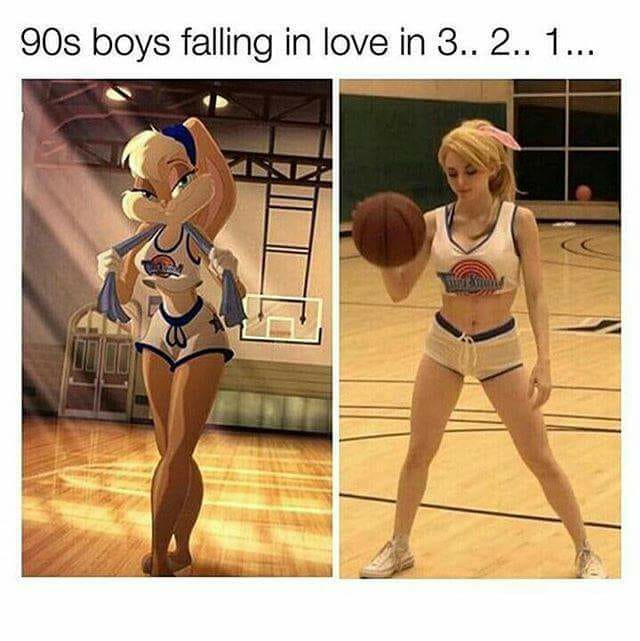 Wednesday meme about 90's boy falling in love with cartoon basketball player character
