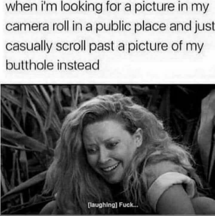 Wednesday meme of Orange Is The New Black reaction when you are scrolling thru your phone and see a pic of your butthole