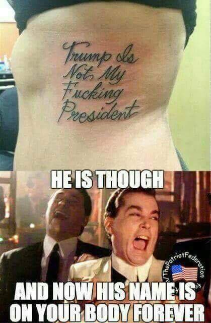 Wednesday meme making fun of anti trump tattoo