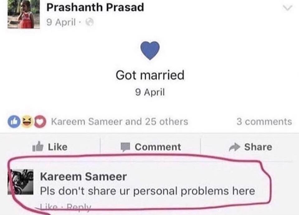 meme got married facebook post dismissed as offensive and inappropriate oversharing