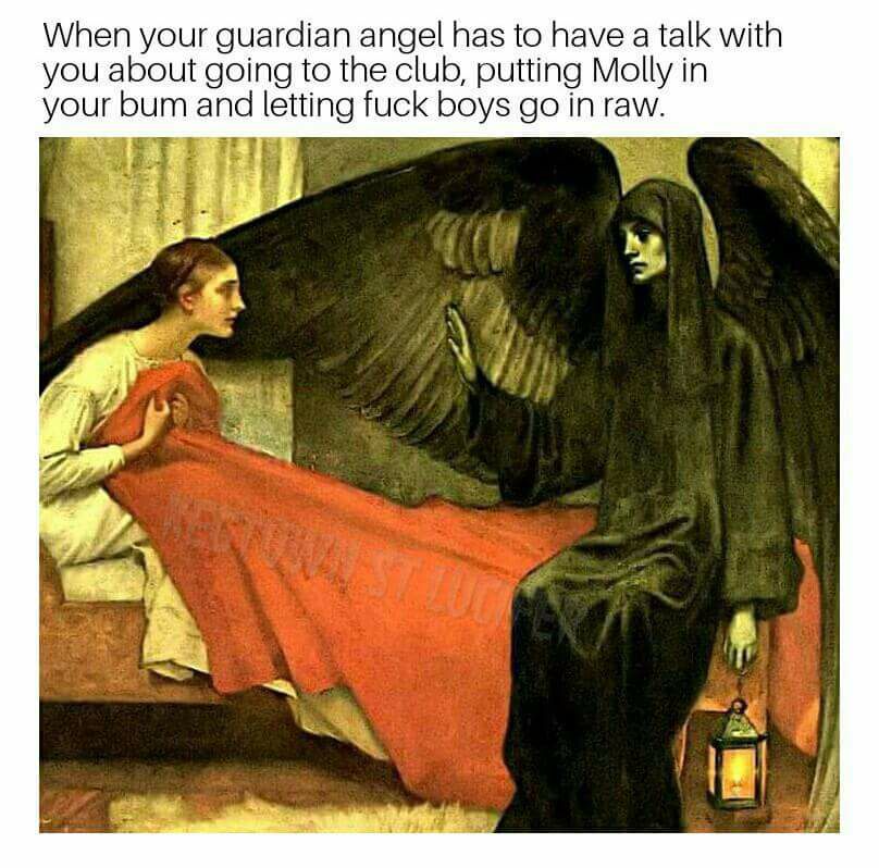 savage Tuesday Meme about partying so wild your guardian angel comes to stop you