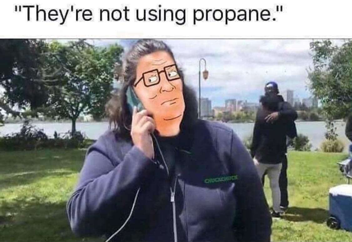 memes - bbq lady meme - "They're not using propane." Cuckuck