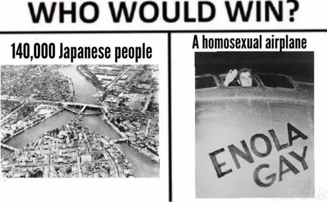 newspaper - Who Would Win? 140,000 Japanese people A homosexual airplane Enola Gay
