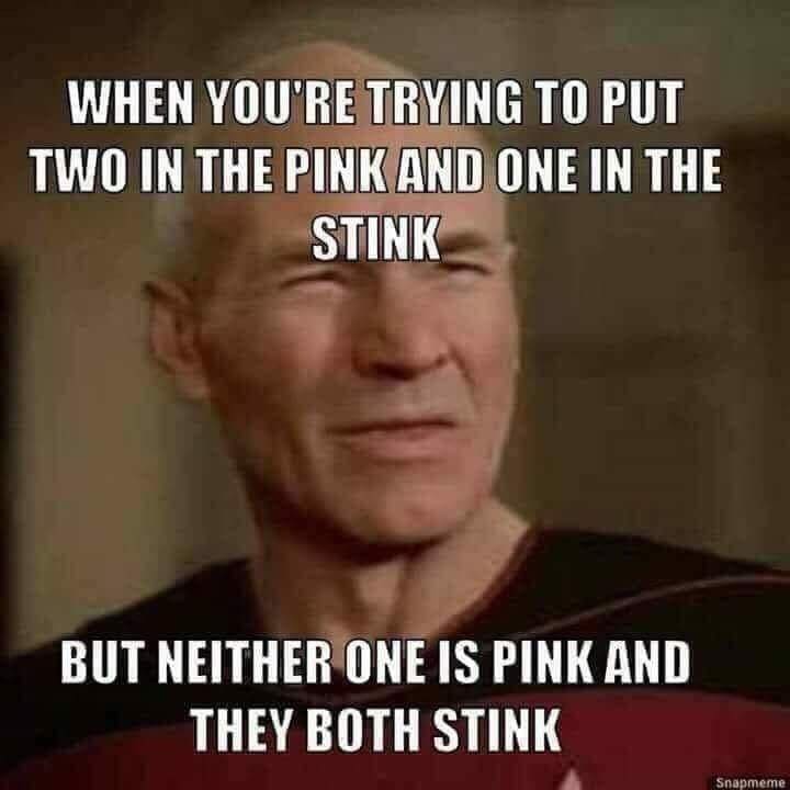 2 in the pink one in the stink meme - When You'Re Trying To Put Two In The Pink And One In The Stink But Neither One Is Pink And They Both Stink Snapmeme