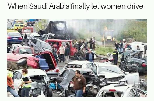 tuesday meme of massive car pile up - When Saudi Arabia finally let women drive