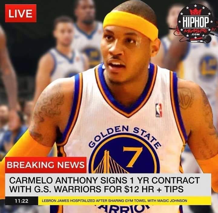 carmelo golden state - Live Hiphop .Com Nstata Golden Breaking News Carmelo Anthony Signs 1 Yr Contract With G.S. Warriors For $12 Hr Tips Lebron James Hospitalized After Sharing Gym Towel With Magic Johnson Arrio