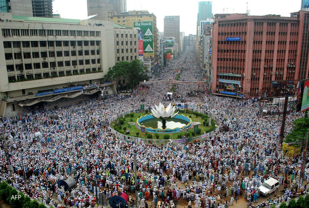 A rally in Bangladesh, earlier today, in which hundreds of thousands gathered in support of the death penalty for atheists.