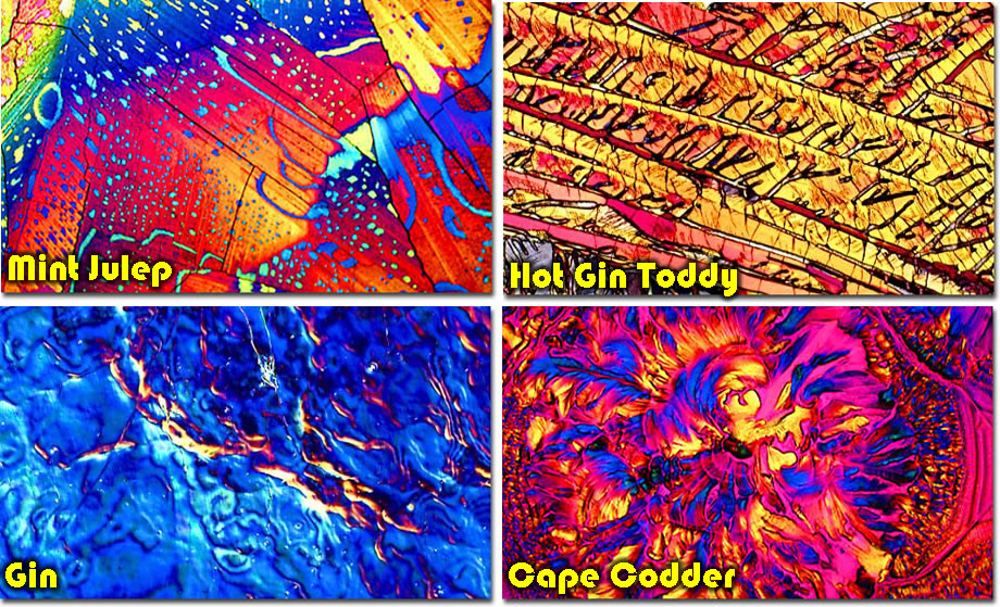 Liqueur and beer under a microscope..