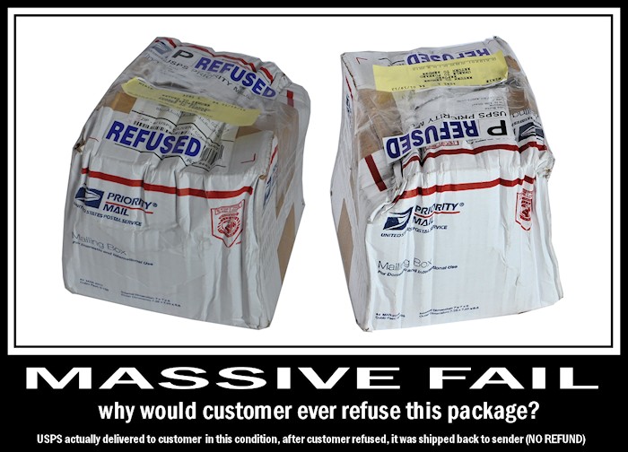 Customer receives a package from USPS totally wrecked!  Refuses and it comes back to the merchant, big tag saying "REFUSED".  Is this the new USPS Special Delivery Service now being offered since they just increased  the rates...again.