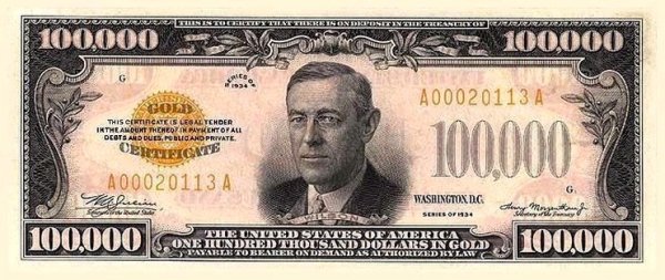 The largest US banknote was the $100,000 and was only printed from 1934 to 1935.