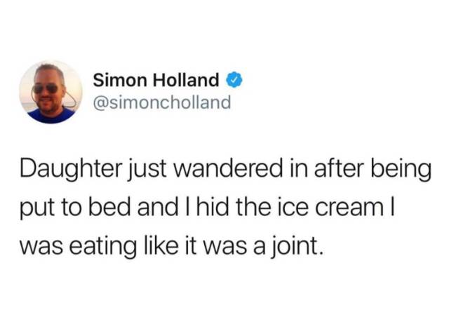 memes - lil yachty eminem tweet - Simon Holland Daughter just wandered in after being put to bed and I hid the ice cream | was eating it was a joint.