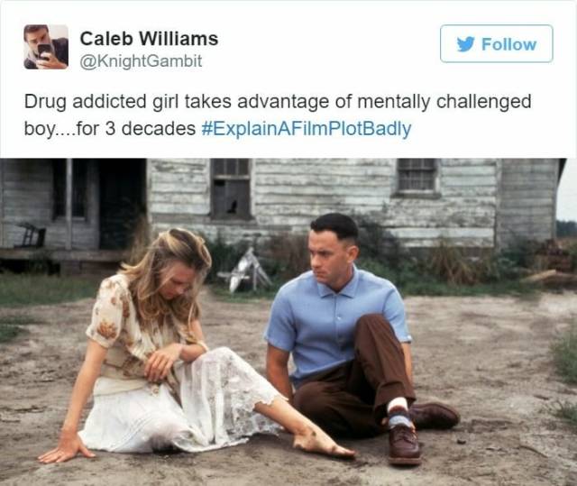 memes - explain a film plot badly - Caleb Williams y Drug addicted girl takes advantage of mentally challenged boy....for 3 decades