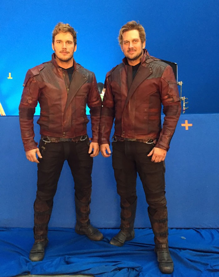 Chris Pratt (Star-Lord) and his stunt double Tony McFarr