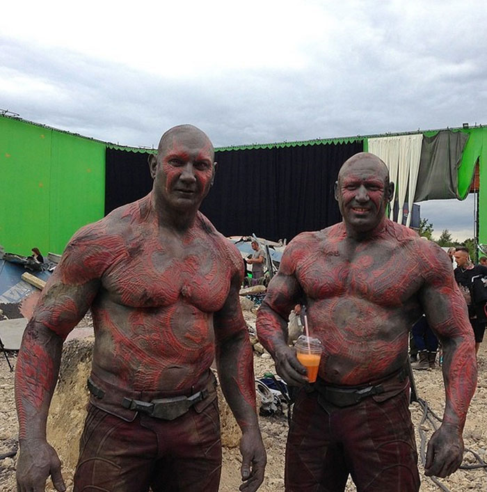 Dave Bautista (Drax) and his stunt double Rob de Groot
