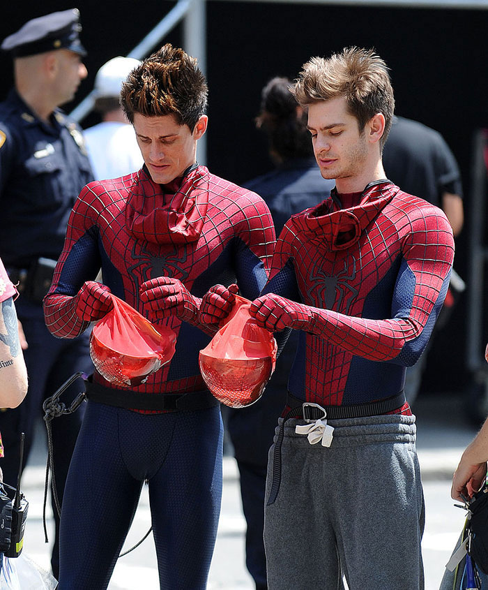 Andrew Garfield (Spider-Man) and his stunt double William Spencer
