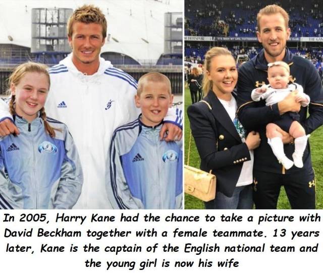 harry kane david beckham - In 2005, Harry Kane had the chance to take a picture with David Beckham together with a female teammate. 13 years later, Kane is the captain of the English national team and the young girl is now his wife